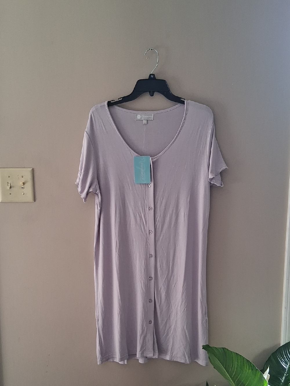 Alexander Del Rossa Lavender Button-Front Nightie Size M